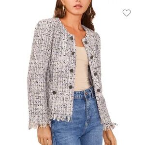 Vince Camuto Boucle Tweed Frayed-Trim Jacket Size 10